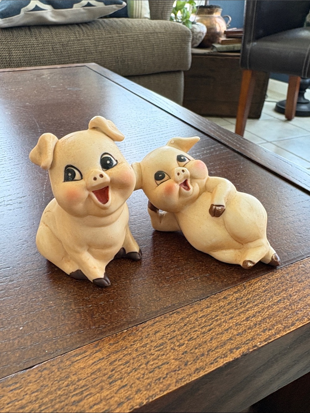 Enesco Happy Pigs Collection 1980 Vintage Porcelain Pig Figurines Set of 2